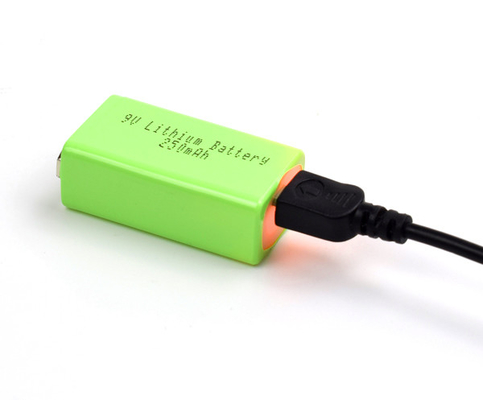 Temperatura de la batería de litio del alumbrado de seguridad 9V 250mAh baja con el USB